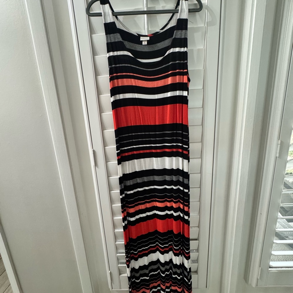 Striped Maxi Dress - Black, orange, white